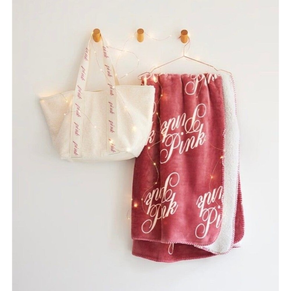 VS PINK BLANKET THROW & TOTE SET BUNDLE SHERPA